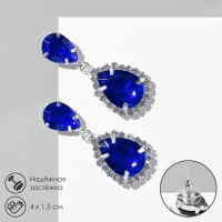 Серьги со стразами «Капля» элегия, цвет сине-белый в серебре Серьги со стразами «Капля» элегия, цвет сине-белый в серебре