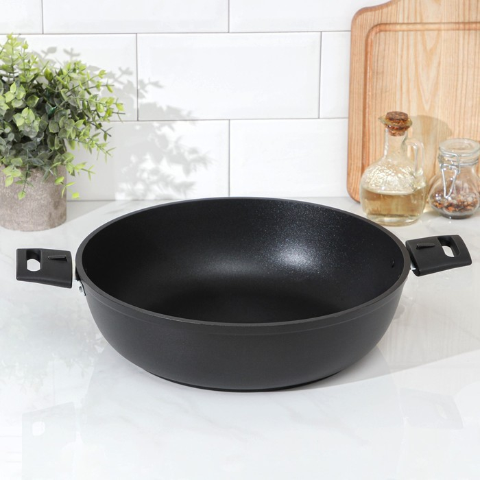 Сковорода &laquo;Традиция&raquo;, d=30 см, h=8,5 см, съёмные ручки, антипригарное покрытие, цвет чёрный