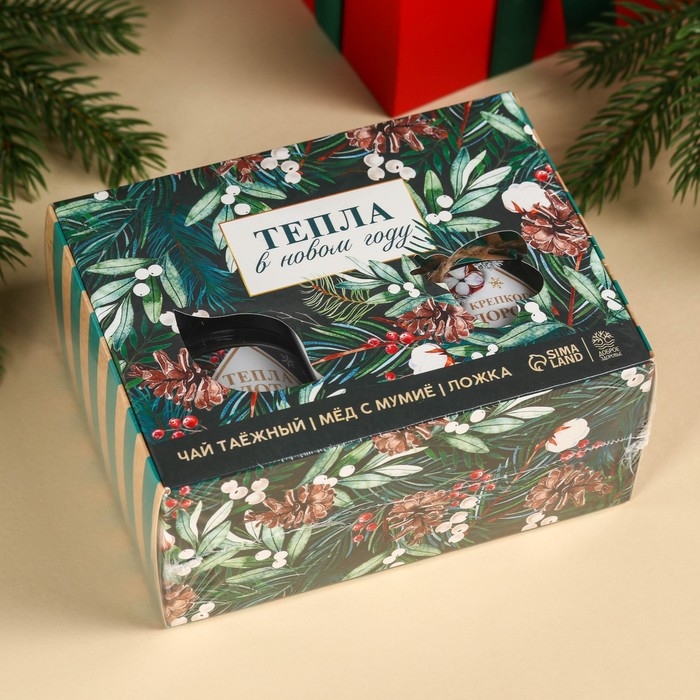 Подарочный набор &laquo;Новый год: Тепла в новом году&raquo;: алтайский мёд с мумиё 240 г., ягодно-травяной чай 50 г., ложка для мёда
