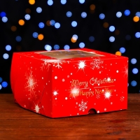 Коробка для 4 капкейка с окном "С Праздником!", 16 х 16 х 10 см, упаковка, Новый год