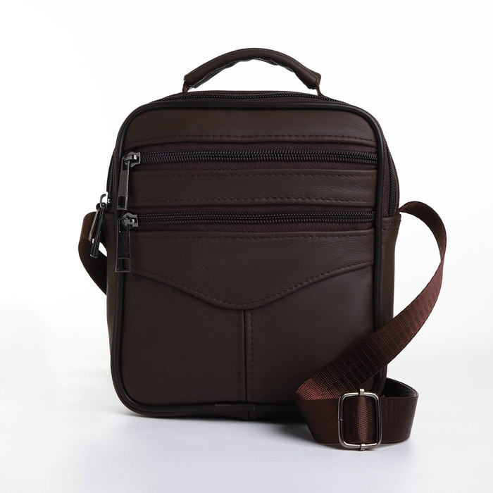 Сумка мужская на молниях, длинный ремень, цвет коричневый Сумка мужская на молниях, длинный ремень, цвет коричневый