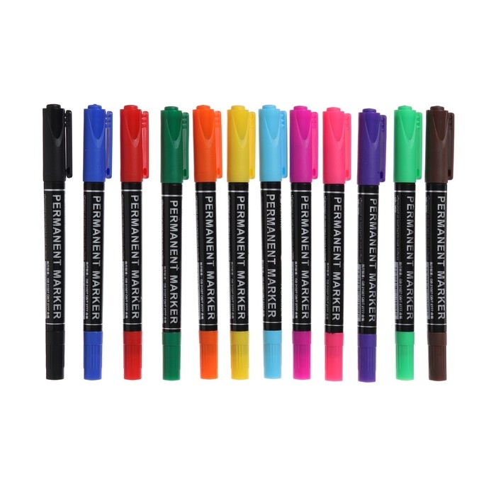 Набор маркеров перманентных двусторонних, 12 цветов, в блистере