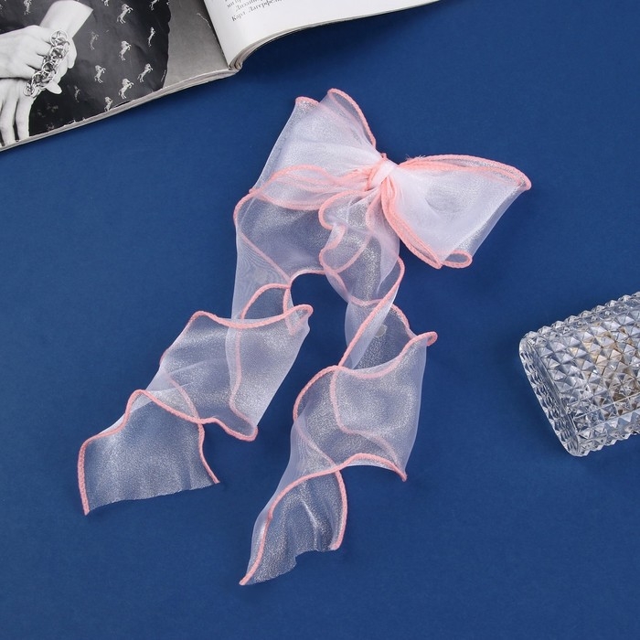 Зажим для волос "Школьница" бантик, 13х23 см, белый с розовым кантиком