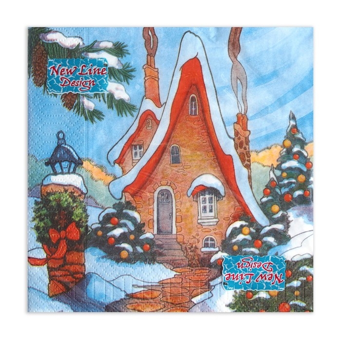 Новый год. Салфетки бумажные New Line Design &laquo;Зимний домик&raquo;, 33х33 см, 3 слоя 20 листов