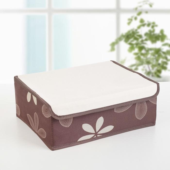 Набор органайзеров для хранения белья с крышкой &laquo;Листочки&raquo;, 3 шт, 32&times;24&times;12 см, цвет коричневый
