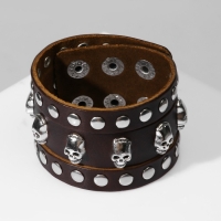 Браслет кожа &laquo;Череп&raquo; точки, цвет коричневый с серебром, 23 см