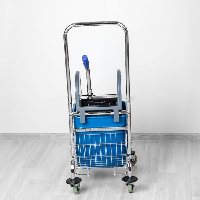 Тележка уборочная одноведерная с отжимом и сеткой, 23 л, хромированная рама Тележка уборочная одноведерная с отжимом и сеткой, 23 л, хромированная рама