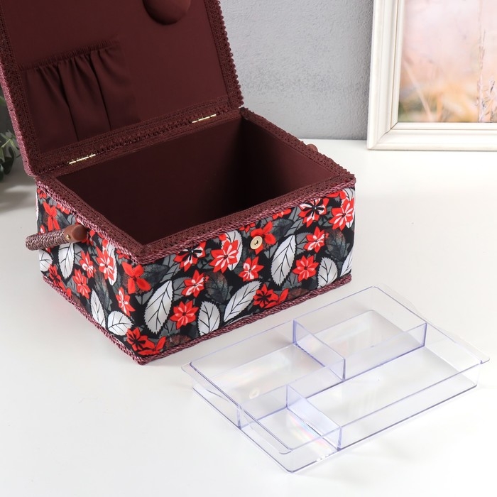 Шкатулка для рукоделия "Пуансеттия на чёрном" 19х26х14,5 см