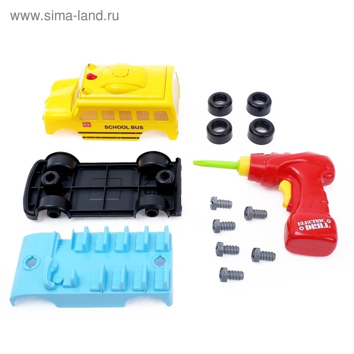 Конструктор винтовой &laquo;Автобус&raquo; с электрическим шуруповёртом, 18 деталей