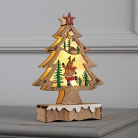 Светодиодная фигура &laquo;Ёлка с оленем&raquo; 12 &times; 20 &times; 5 см, дерево, батарейки АААх2 (не в комплекте), свечение тёплое белое