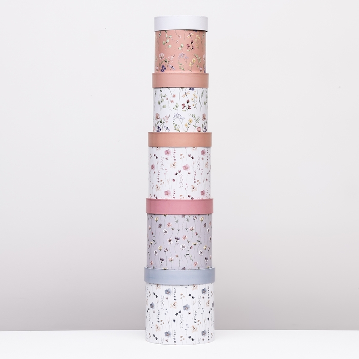 Набор круглых коробок 5 в 1 Набор круглых коробок 5 в 1 "Мини-цветы" , 20 х 20 -14 х 14 см