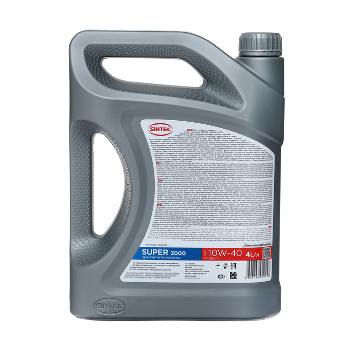 Масло моторное Sintec Super 3000 10W-40, SG/CD, п/синтетическое, 4 л 600240 Масло моторное Sintec Super 3000 10W-40, SG/CD, п/синтетическое, 4 л 600240