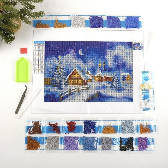 Новогодняя алмазная мозаика с полным заполнением на холсте &laquo;Новый год. Рождественская ночь&raquo;, 22 х 32 см