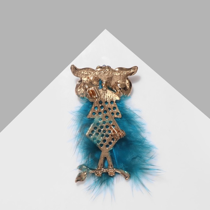 Брошь &laquo;Сова с пером&raquo;, цвет морской в золоте