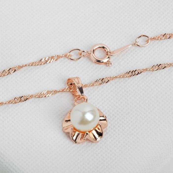 Гарнитур 3 предмета: серьги, кулон, кольцо безразмерное &laquo;Эдель&raquo; с жемчугом цветок, цвет белый в золоте, 45 см