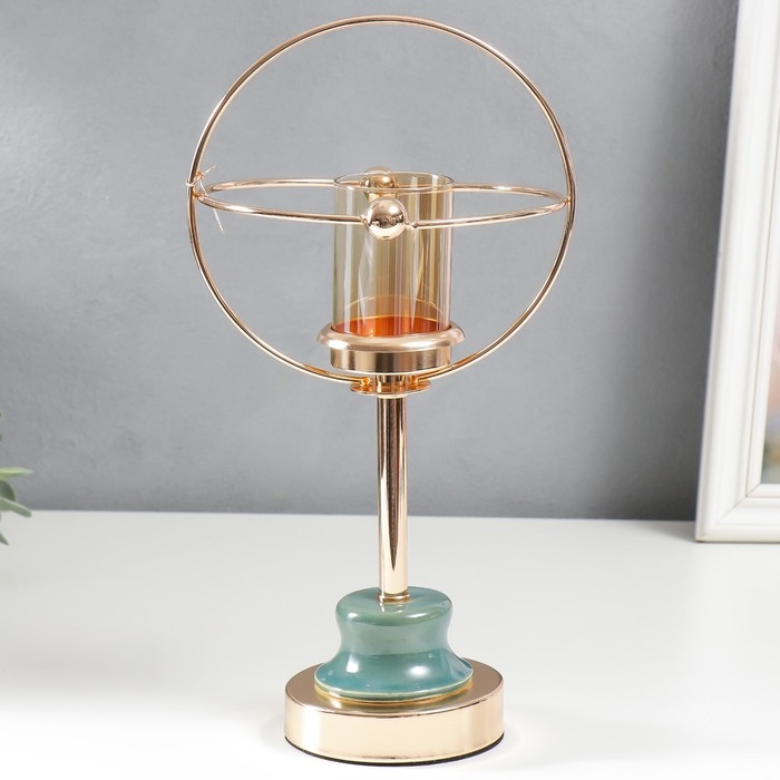 Подсвечник металл на 1 свечу Подсвечник металл на 1 свечу "Сатурн" золото и сине-зелёный 32х15х15 см