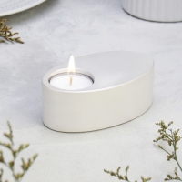 Подсвечник "Узкий овал. Мрамор" из гипса,11,5х7х4см,белый перламутр Подсвечник "Узкий овал. Мрамор" из гипса,11,5х7х4см,белый перламутр