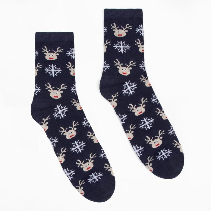 Носки мужские &laquo;Олени и снежинки&raquo; цвет синий, размер 29