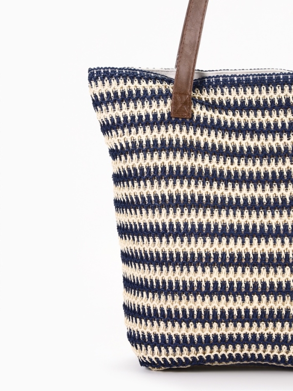 Сумка пляжная Полосы, 45*12*38, отд на молнии, подкладка, бело/синий