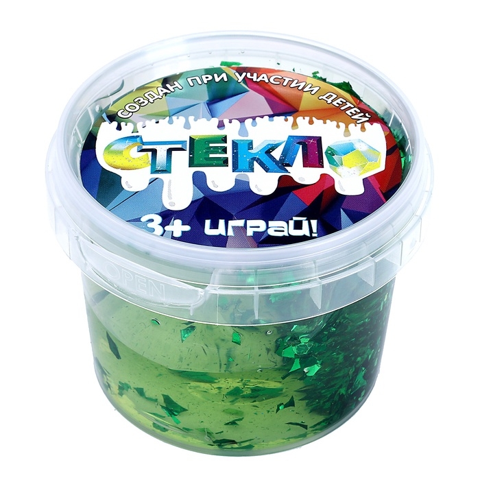 Слайм &laquo;Стекло&raquo; с зелёными блёстками слюда