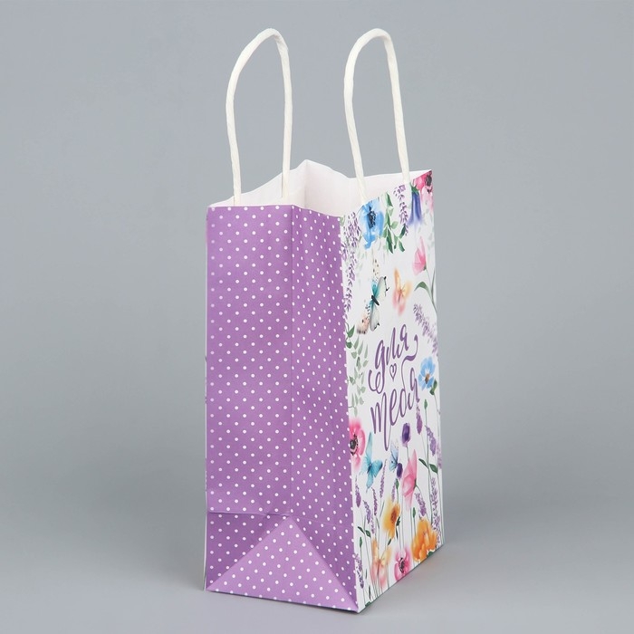 Пакет подарочный крафтовый, упаковка, &laquo;Для тебя&raquo;, цветы, 12 х 21 х 9 см