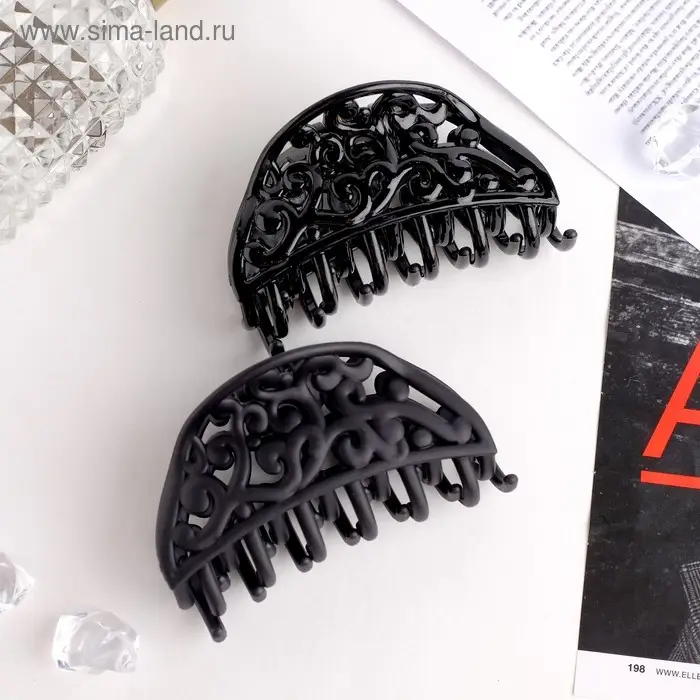 Крабик для волос &laquo;Чёрный бархат&raquo;, вензеля, 8 см, МИКС