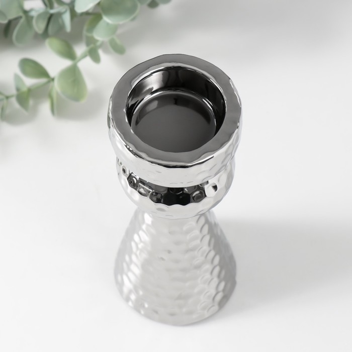 Подсвечник керамика на 1 свечу "Терра" d=3,5 см серебро 6х6х14,7 см