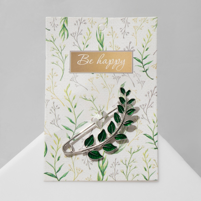 Булавка &laquo;Веточка лиственная&raquo; 6,5 см, цвет зелёный в серебре