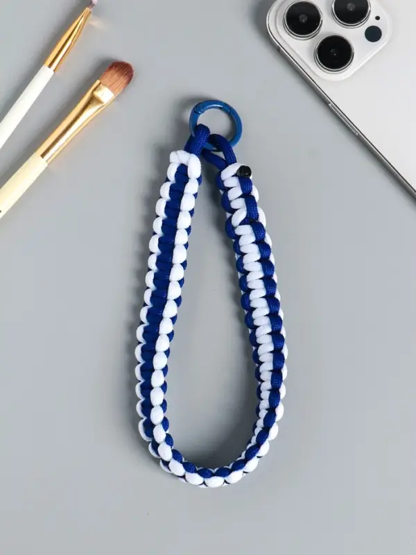 Брелок на карабине "Паракорд" шнур 0,5 см сине-белый 14,5х1,8х0,8 см