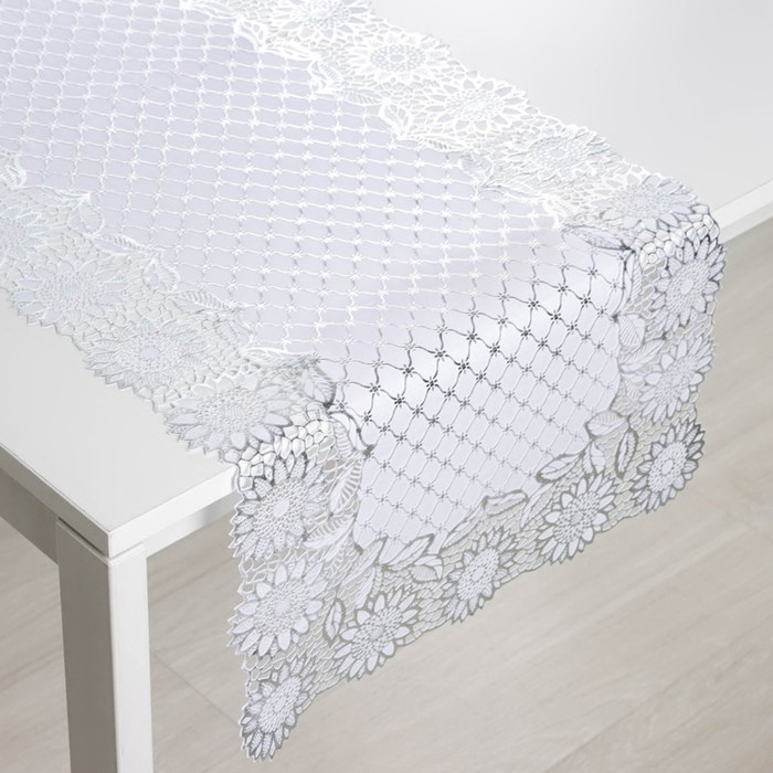 Салфетка ажурная для стола &laquo;Букет&raquo;, 84&times;40 см, ПВХ, цвет серебро