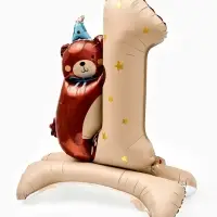 Воздушный шар фольгированный 32" "Цифра 1 с мишкой"  цвет бежевый, под воздух