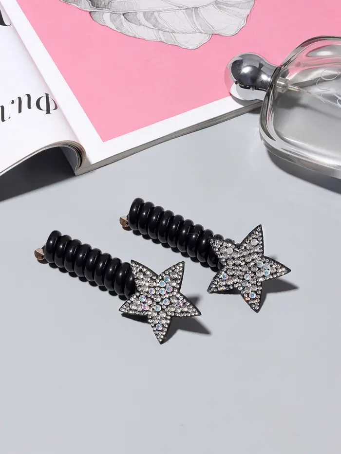 Резинка для волос "Пружинка-звёздочка" (набор 2 шт) 9,5х1,5 см, чёрный