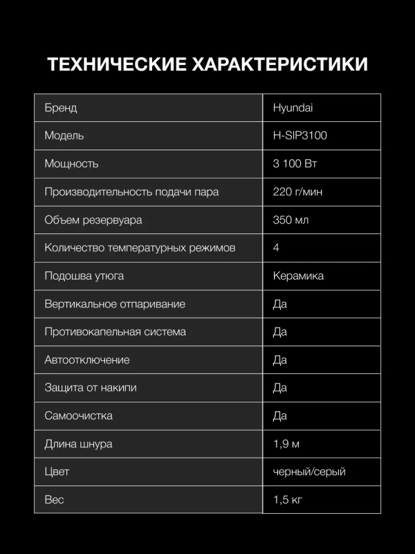 Утюг H-SIP3100 350мл 3100Вт