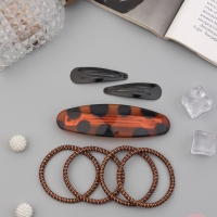 Набор для волос "Авиталь" (4 резинки 6,5см, автомат 8см, 2 невидимки 4,5 см) чёрн коричн