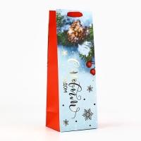 Пакет подарочный новогодний ламинированный под бутылку &laquo;Снежный лес&raquo;, 13 x 36 x 10