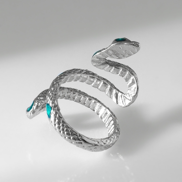 Новый год! Символ года 2025! Кольцо &laquo;Змея&raquo; спираль, цвет зелёный в серебре, безразмерное
