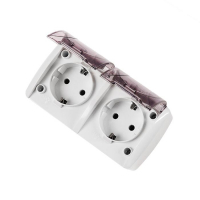 Розетка TDM "Селигер", 16 А, IP54, двухместная, с з/к, открытая, с крышкой, белая