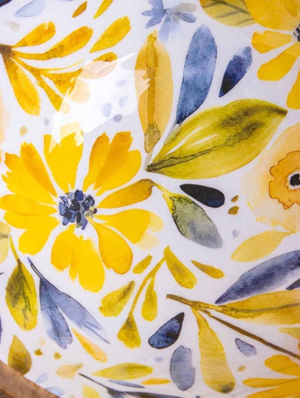 Салатник "Желтые и синие цветы" дерево манго 29х29х11 см