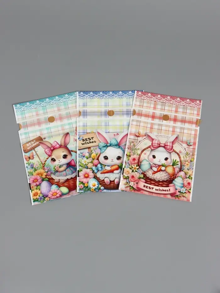 Пакет  полиэтиленовый подарочный "Заяц с цветами", с завязками, 15х23&plusmn;1 см