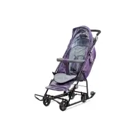 Санки - коляска &laquo;Наши детки 6&raquo;, чехол для ног, муфта, сумка, баклажановый с полосками