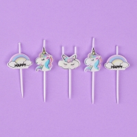 Набор свечей для торта, 5 шт "Единороги и облака", белые