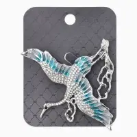 Брошь "Аист в облоках", цвет бело-голубой в серебре