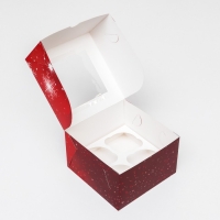 Коробка для 4 капкейка с окном "С Праздником!", 16 х 16 х 10 см, упаковка, Новый год