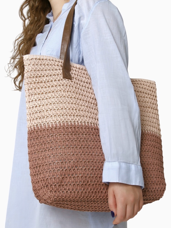 Сумка пляжная Полосы, 45*12*38, отд на молнии, подкладка, пудра/розовый