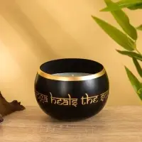 Свеча в чаше Yoga heal the soul чёрная, соевый воск 200 гр 8,5х7 см