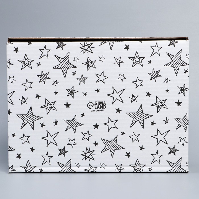 Коробка подарочная сборная, упаковка, &laquo;Звёзды&raquo;, белый, 27 х 21 х 9 см