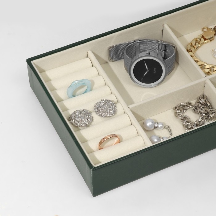 Подставка для украшений 4 ячеек, 9 полос, 24,5&times;15,5&times;4,5 см, цвет бежево-зелёный