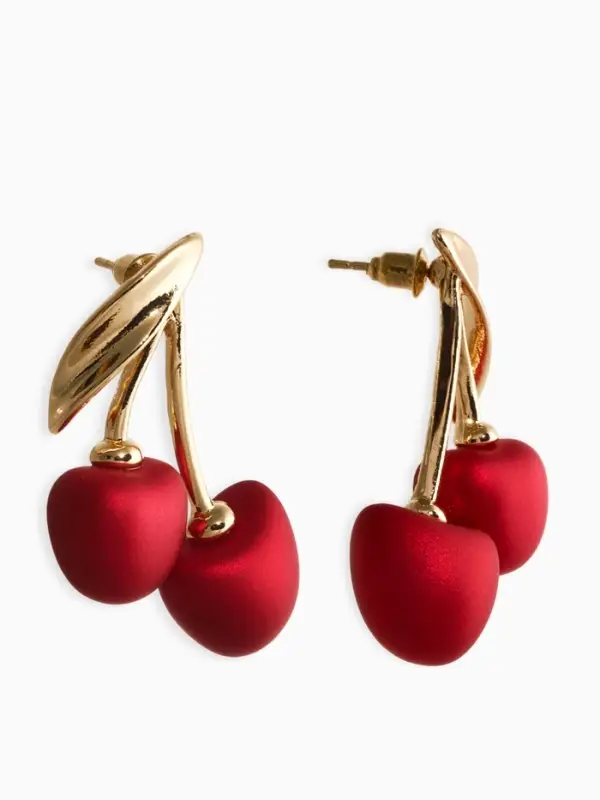 Серьги жемчуг "Вишня", цвет красный в золоте