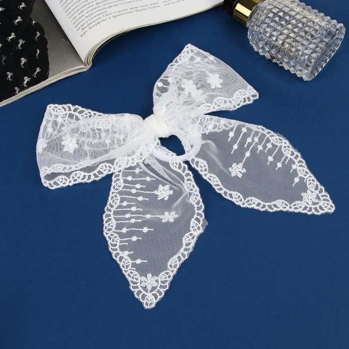 Резинка для волос бант "Школьница" галант кружево классик, 20х17 см, белый