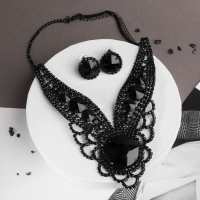 Набор 2 предмета: серьги, колье &laquo;Вернисаж&raquo; круг ажурный, цвет чёрный, 35 см